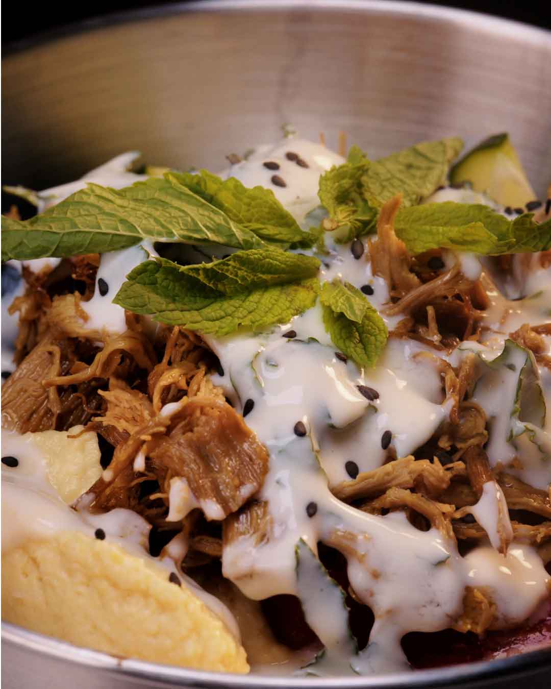 Mediterranean style bowls with Novameat Pulled Lamb Style